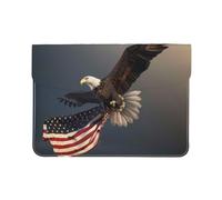 LRHCNZDCP 3D Bald Eagle Flying with US Flag Printed Laptop Sleeve 13-Inch Leather Laptop Case Computer Bag Cover for Travel, Work, Business