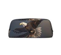 LRHCNZDCP 3D Bald Eagle Flying with US Flag Printed Pencil Case Leather Pen Pencil Pouch Makeup Bag with Silver Zipper for Teen Girls Boys Men Women