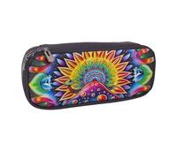 LRHCNZDCP Abstract Mushroom Colorful Mandala Printed Pencil Case Holder Large Capacity Leather Pen Pencil Pouch Box Organizer for School Office College Adult Boys Girls