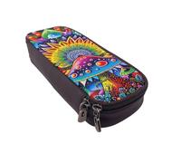 LRHCNZDCP Abstract Mushroom Colorful Mandala Printed Pencil Case Holder Leather Cute Pen Pencil Pouch School Office College Pencil Box Organizer for Adult Boys Girls