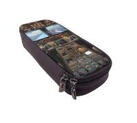 LRHCNZDCP Airplane Cockpit Printed Pencil Case Holder Leather Cute Pen Pencil Pouch School Office College Pencil Box Organizer for Adult Boys Girls