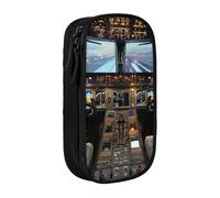 LRHCNZDCP Airplane Cockpit Printed Pencil Case Pouch, Cute Pencil Pen Case Pencil Box Pen Bag for School Office,Black