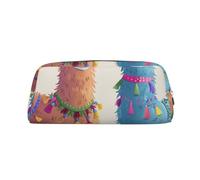 LRHCNZDCP Alpaca Llama Printed Pencil Case Leather Pen Pencil Pouch Makeup Bag with Silver Zipper for Teen Girls Boys Men Women