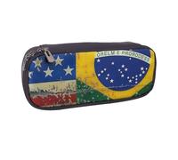LRHCNZDCP American and Brazilian Flags Printed Pencil Case Holder Large Capacity Leather Pen Pencil Pouch Box Organizer for School Office College Adult Boys Girls