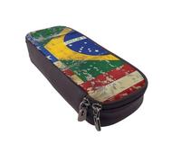 LRHCNZDCP American and Brazilian Flags Printed Pencil Case Holder Leather Cute Pen Pencil Pouch School Office College Pencil Box Organizer for Adult Boys Girls