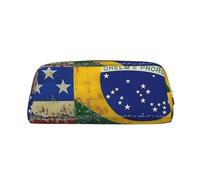 LRHCNZDCP American and Brazilian Flags Printed Pencil Case Leather Pen Pencil Pouch Makeup Bag with Gold Zipper for Teen Girls Boys Men Women