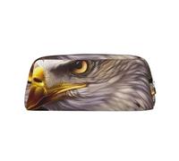 LRHCNZDCP American Bald Eagle Printed Pencil Case Leather Pen Pencil Pouch Makeup Bag with Silver Zipper for Teen Girls Boys Men Women