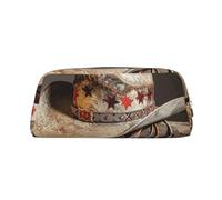 LRHCNZDCP American West Rodeo Hat Printed Pencil Case Leather Pen Pencil Pouch Makeup Bag with Silver Zipper for Teen Girls Boys Men Women