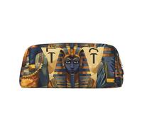 LRHCNZDCP Ancient Egypt Tribe Series Printed Pencil Case Leather Pen Pencil Pouch Makeup Bag with Gold Zipper for Teen Girls Boys Men Women