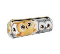 LRHCNZDCP Animal Cartoon Owls Cute Printed Leather Pencil Case Round Zipper Cute Pencil Pouch Pencil Box for School & Office