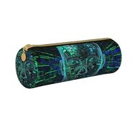 LRHCNZDCP Artificial Intelligence Brain Printed Leather Pencil Case Round Zipper Cute Pencil Pouch Pencil Box for School & Office