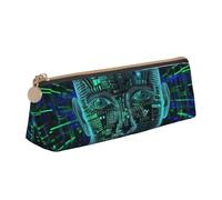 LRHCNZDCP Artificial Intelligence Brain Printed Leather Pencil Case Triangle Zipper Cute Pencil Pouch Pencil Box for School & Office