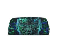 LRHCNZDCP Artificial Intelligence Brain Printed Pencil Case Leather Pen Pencil Pouch Makeup Bag with Silver Zipper for Teen Girls Boys Men Women