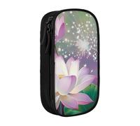 LRHCNZDCP Asian Lotus Flower Printed Pencil Case Pouch, Cute Pencil Pen Case Pencil Box Pen Bag for School Office,Black