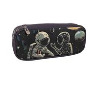 LRHCNZDCP Astronaut and Alien Printed Pencil Case Holder Large Capacity Leather Pen Pencil Pouch Box Organizer for School Office College Adult Boys Girls