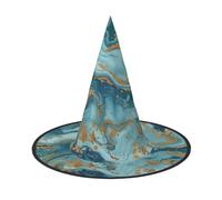 LRHCNZDCP Azurite Teal and Foil Gold Oil Marble Pattern Printed Halloween Witch Hat for Women Men Festive Parties Cosplay Halloween Accessories, 1 PC