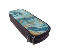 LRHCNZDCP Azurite Teal and Foil Gold Oil Marble Pattern Printed Pencil Case Holder Leather Cute Pen Pencil Pouch School Office College Pencil Box Organizer for Adult Boys Girls