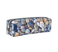 LRHCNZDCP Beach Colored Pebbles Printed Leather Pencil Case - Cute Zipper Pencil Pouch Pencil Box for School & Office