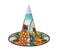 LRHCNZDCP Beach Two Pineapples Sea Printed Halloween Witch Hat for Women Men Festive Parties Cosplay Halloween Accessories, 3 PCS