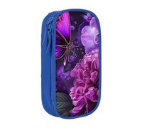 LRHCNZDCP Beautiful Purple Butterfly Floral Printed Pencil Case Pouch Blue, Cute Pencil Pen Case Pencil Box Pen Bag for School Office