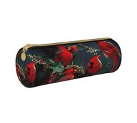 LRHCNZDCP Beautiful red Birds Printed Leather Pencil Case Round Zipper Cute Pencil Pouch Pencil Box for School & Office