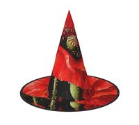 LRHCNZDCP Beautiful Red Flower Printed Halloween Witch Hat for Women Men Festive Parties Cosplay Halloween Accessories, 3 PCS