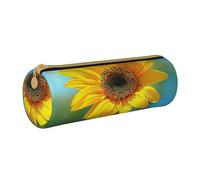 LRHCNZDCP Beautiful Sunflower Printed Leather Pencil Case Round Zipper Cute Pencil Pouch Pencil Box for School & Office