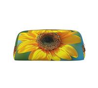 LRHCNZDCP Beautiful Sunflower Printed Pencil Case Leather Pen Pencil Pouch Makeup Bag with Gold Zipper for Teen Girls Boys Men Women
