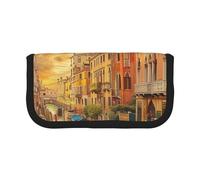 LRHCNZDCP Beautiful Venice Canal View Printed Pen Pencil Case Canvas Makeup Bag Gadget Pen Bag Pencil Box with Zipper