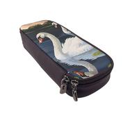 LRHCNZDCP Beautiful White Swans on The Lake Printed Pencil Case Holder Leather Cute Pen Pencil Pouch School Office College Pencil Box Organizer for Adult Boys Girls