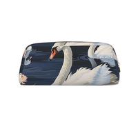 LRHCNZDCP Beautiful White Swans on The Lake Printed Pencil Case Leather Pen Pencil Pouch Makeup Bag with Gold Zipper for Teen Girls Boys Men Women