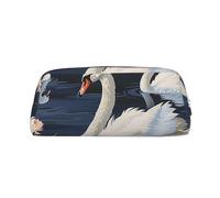 LRHCNZDCP Beautiful White Swans on The Lake Printed Pencil Case Leather Pen Pencil Pouch Makeup Bag with Silver Zipper for Teen Girls Boys Men Women