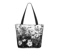 LRHCNZDCP Black and White Flowers Printed Shopping Bag Tote Bag Large Shoulder Bag Lightweight Handbag Women Laptop Bags for Work Travel Shopping