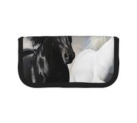 LRHCNZDCP Black and White Horses Running Printed Pen Pencil Case Canvas Makeup Bag Gadget Pen Bag Pencil Box with Zipper