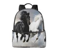 LRHCNZDCP Black and White Horses Running Printed School Bag Bookbag Laptop Backpack Stylish Lightweight Backpack Travel Backpack for Kids Boys Girls