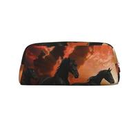 LRHCNZDCP Black Horses Red Glowing Clouds Printed Pencil Case Leather Pen Pencil Pouch Makeup Bag with Gold Zipper for Teen Girls Boys Men Women