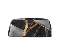 LRHCNZDCP Black Marble Texture Gold Printed Pencil Case Leather Pen Pencil Pouch Makeup Bag with Silver Zipper for Teen Girls Boys Men Women