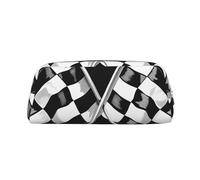 LRHCNZDCP Black White Formula Checkered Flags Pattern Printed Pencil Case Leather Pen Pencil Pouch Makeup Bag with Silver Zipper for Teen Girls Boys Men Women