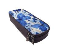 LRHCNZDCP Blue Butterflies Printed Pencil Case Holder Leather Cute Pen Pencil Pouch School Office College Pencil Box Organizer for Adult Boys Girls