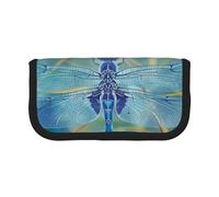 LRHCNZDCP Blue Dragonfly Printed Pen Pencil Case Canvas Makeup Bag Gadget Pen Bag Pencil Box with Zipper