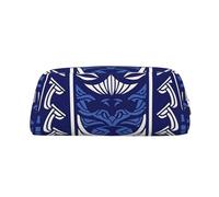 LRHCNZDCP Blue Polynesian Maori Tribal Pattern Printed Pencil Case Leather Pen Pencil Pouch Makeup Bag with Silver Zipper for Teen Girls Boys Men Women