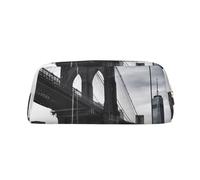 LRHCNZDCP Brooklyn Bridge Printed Pencil Case Leather Pen Pencil Pouch Makeup Bag with Gold Zipper for Teen Girls Boys Men Women
