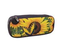 LRHCNZDCP Butterfly Blooming Sunflower Plants Flowers Printed Pencil Case Holder Large Capacity Leather Pen Pencil Pouch Box Organizer for School Office College Adult Boys Girls