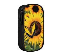 LRHCNZDCP Butterfly Blooming Sunflower Plants Flowers Printed Pencil Case Pouch Black, Cute Pencil Pen Case Pencil Box Pen Bag for School Office