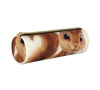 LRHCNZDCP Cartoon Cut Squirrel Printed Leather Pencil Case Round Zipper Cute Pencil Pouch Pencil Box for School & Office
