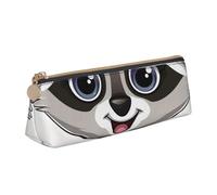 LRHCNZDCP Cartoon Cute Raccoon Art Printed Leather Pencil Case Triangle Zipper Cute Pencil Pouch Pencil Box for School & Office