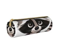 LRHCNZDCP Cartoon Cute Raccoon Print Printed Leather Pencil Case Round Zipper Cute Pencil Pouch Pencil Box for School & Office