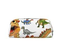 LRHCNZDCP Cartoon Dinosaur Images Printed Pencil Case Leather Pen Pencil Pouch Makeup Bag with Gold Zipper for Teen Girls Boys Men Women
