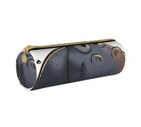 LRHCNZDCP Cartoon Hippo Printed Leather Pencil Case Round Zipper Cute Pencil Pouch Pencil Box for School & Office