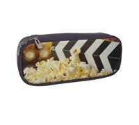 LRHCNZDCP Cinema Movie Clapboard and Popcorn Printed Pencil Case Holder Large Capacity Leather Pen Pencil Pouch Box Organizer for School Office College Adult Boys Girls